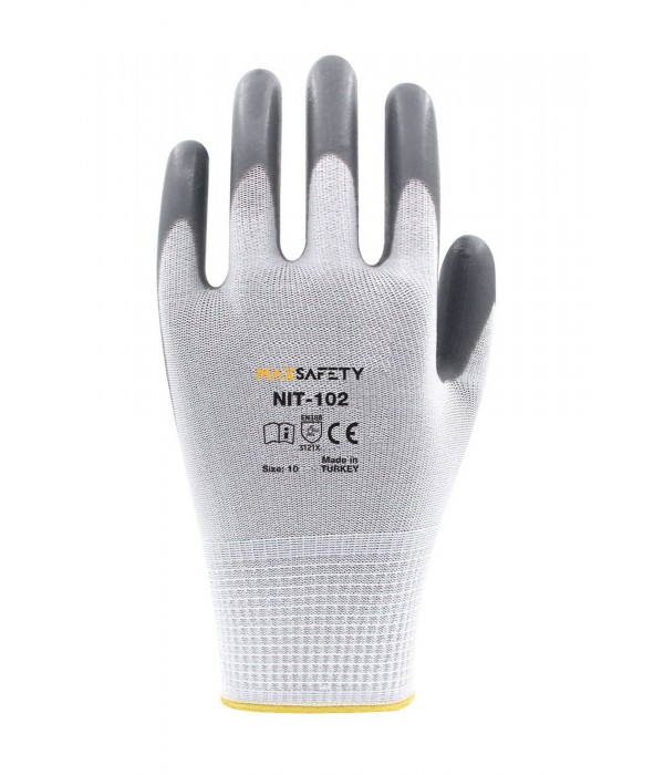 Maxsafety Gri Beyaz No 10 Nitril Kaplı Polyester Eldiven - MXNIT - 102 - 10 Maxsafety Gri Beyaz No 10 Nitril Kaplı Polyester Eldiven - MXNIT - 102 - 10