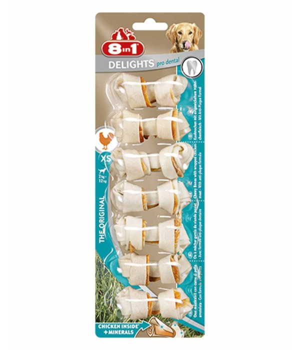 8in1 Delights Pro Dental Diş Sağlığı için Tavuklu Köpek Ödül Kemiği - 84gr XS