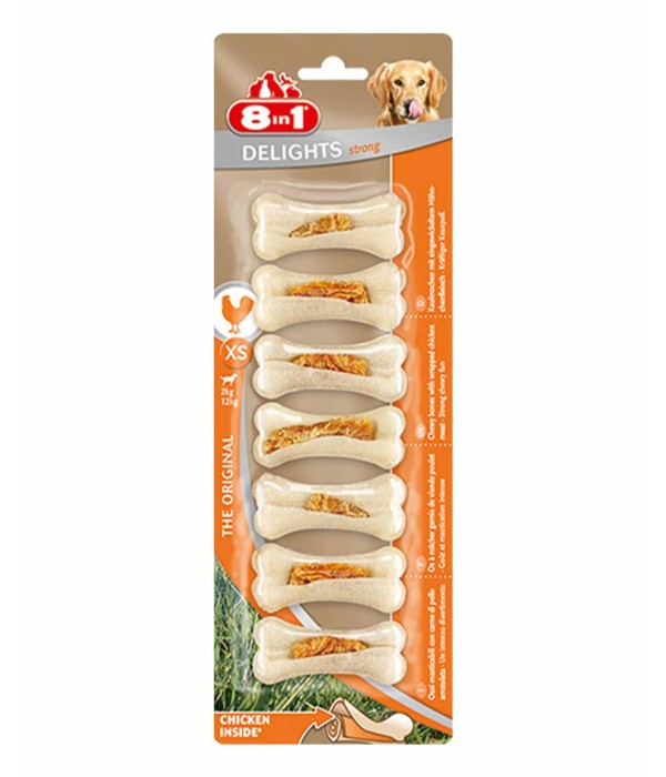 8in1 Delights Strong Tavuklu Köpek Ödül Kemiği - 140gr XS