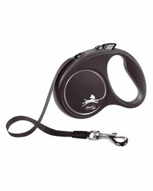 Flexi Black Design 5m Şerit Köpek Tasması - Siyah S