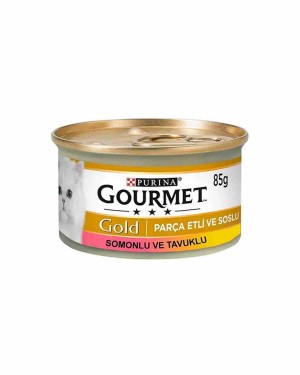 Gourmet Gold 85gr Parça Etli Soslu Somonlu ve Tavuklu Kedi Konservesi