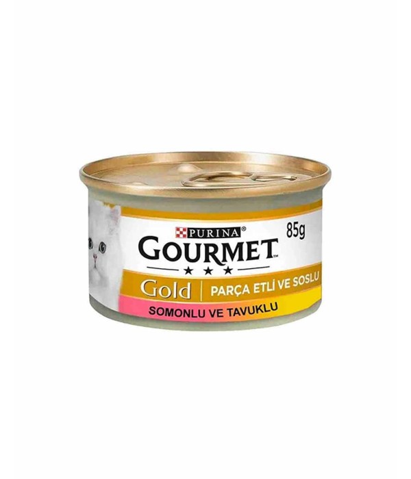 Gourmet Gold 85gr Parça Etli Soslu Somonlu ve Tavuklu Kedi Konservesi