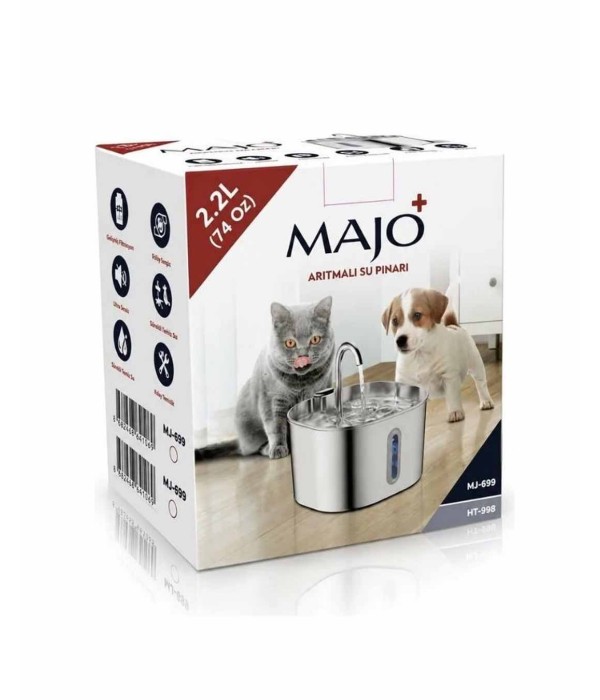 Majo MJ-699 Paslanmaz Çelik Arıtmalı Kedi Su Pınarı Ultra Sessiz 2.2lt