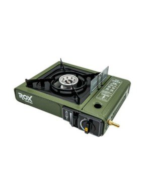 Rox - Tekli Portatif Kamp Ocak, Rüzgarlıklı, Ekstra Gaz Girişli Haki Yeşil