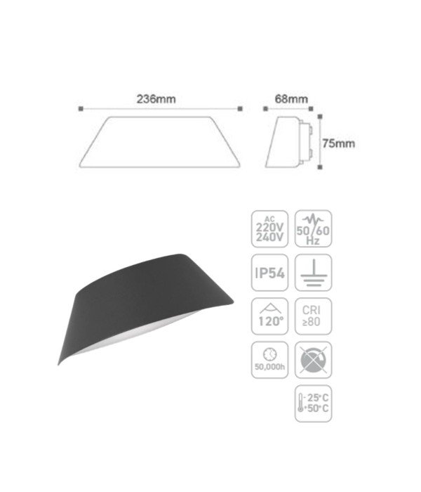 ACK AG40-00102 9W 3000K Günışığı Pirus Alüminyum Led Bahçe Duvar Apliği