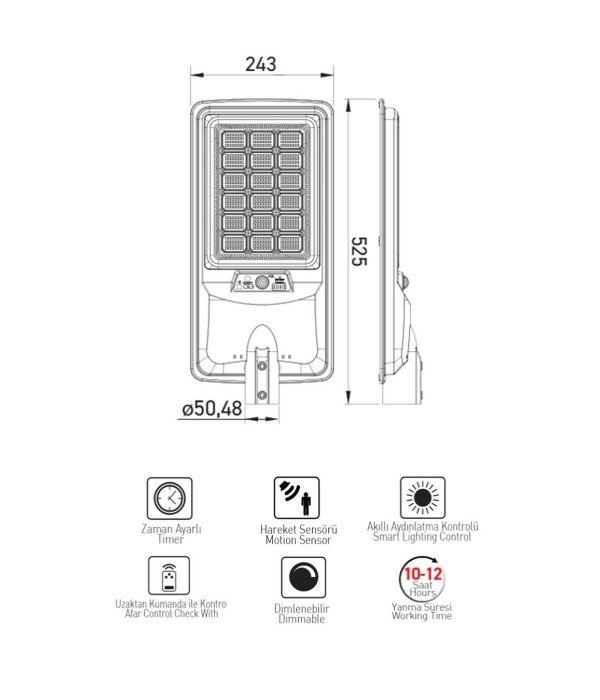 ACK AT42-09131 120W IP65 6500K Beyaz Solar Sokak Armatürü