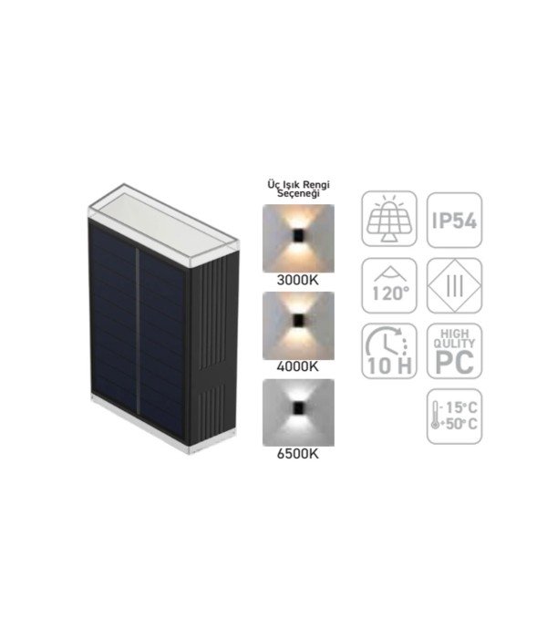 ACK AG60-19801 IP54 Çift Yönlü Solar Led Bahçe Duvar Apliği