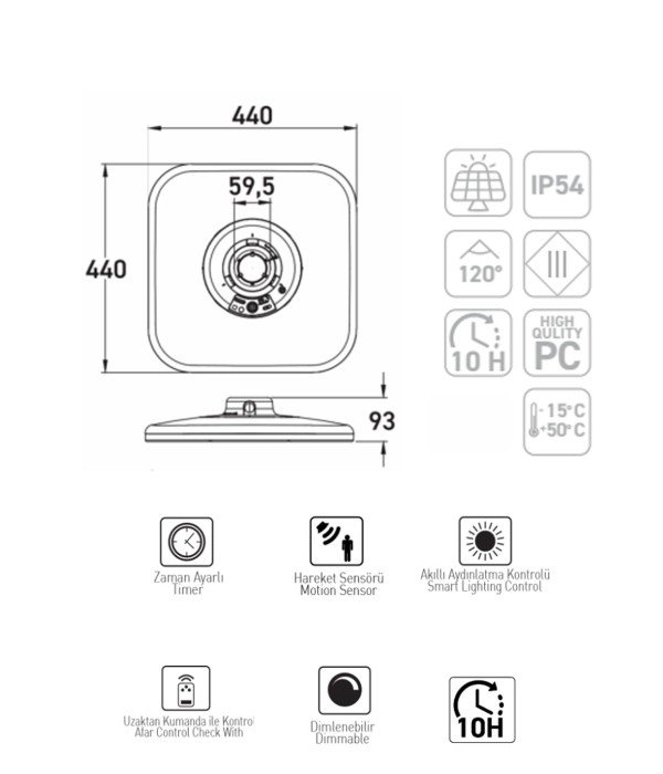 ACK AT42-29001 25W IP54 Solar Led Bahçe Armatürü ACK AT42-29001 25W IP54 Solar Led Bahçe Armatürü
