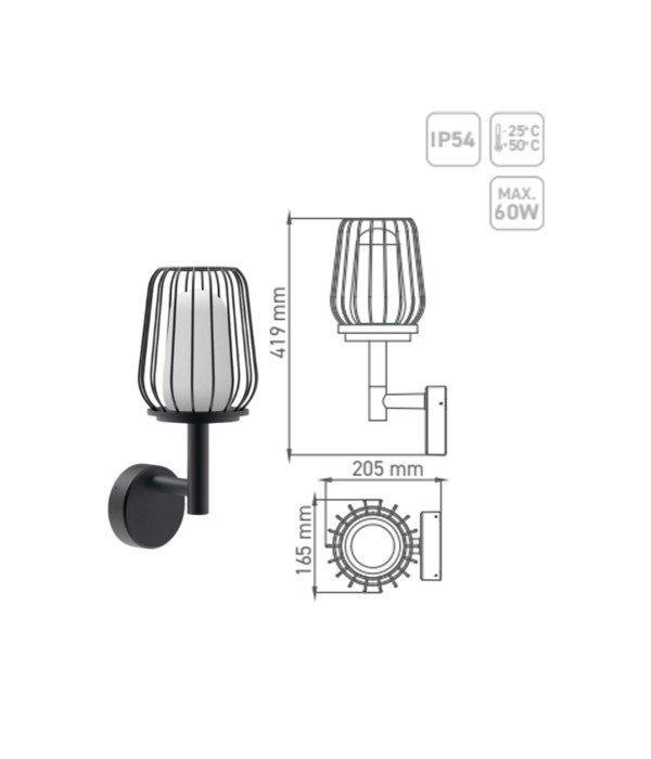 ACK AG36-00602 E27 Gordion Alüminyum Bahçe Duvar Apliği