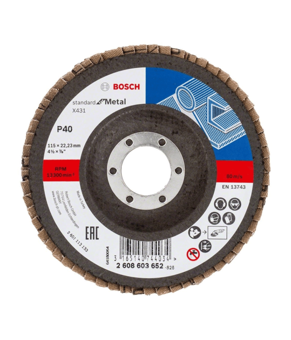 Bosch 2 608 603 652 X431 115mm Alox 40 K Flap Disk Bosch 2 608 603 652 X431 115mm Alox 40 K Flap Disk