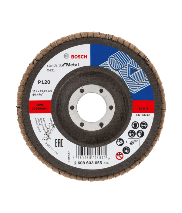 Bosch 2 608 603 655 X431 115mm Alox 120 K Flap Disk Bosch 2 608 603 655 X431 115mm Alox 120 K Flap Disk
