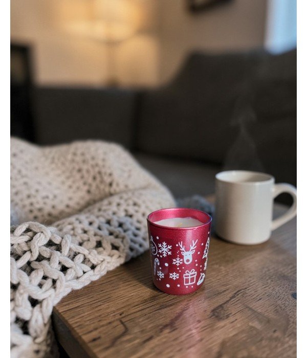 Bambu Kapaklı Kokulu Kırmızı Bardak Mum