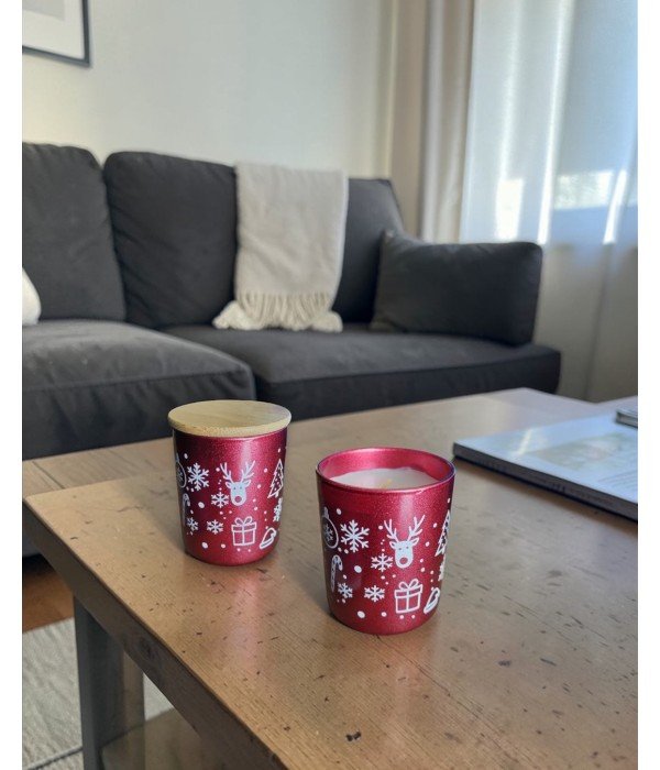Bambu Kapaklı Kokulu Kırmızı Bardak Mum