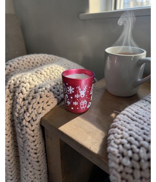 Bambu Kapaklı Kokulu Kırmızı Bardak Mum