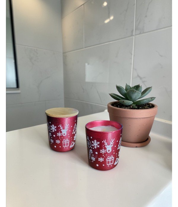 Bambu Kapaklı Kokulu Kırmızı Bardak Mum