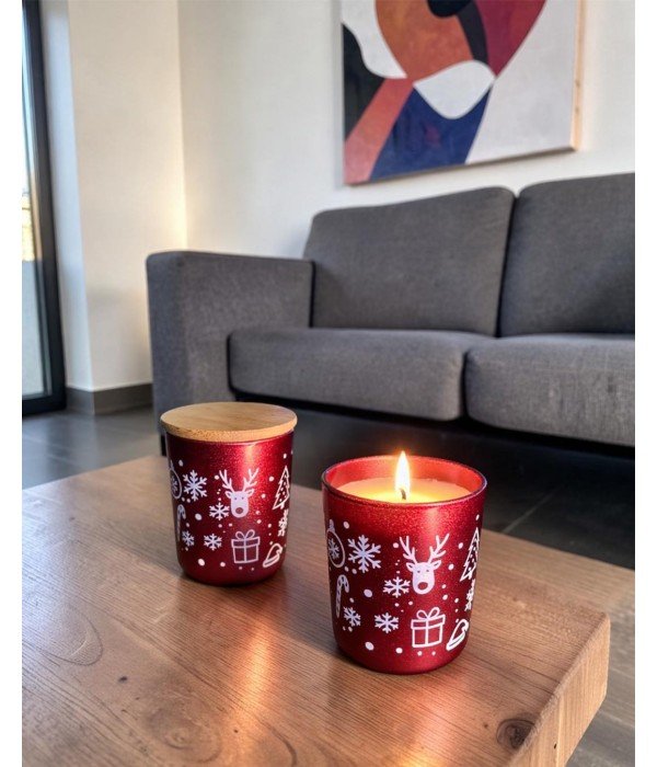 Bambu Kapaklı Kokulu Kırmızı Bardak Mum