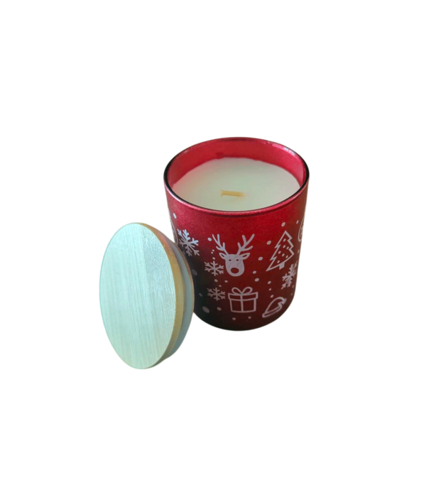 Bambu Kapaklı Kokulu Kırmızı Bardak Mum