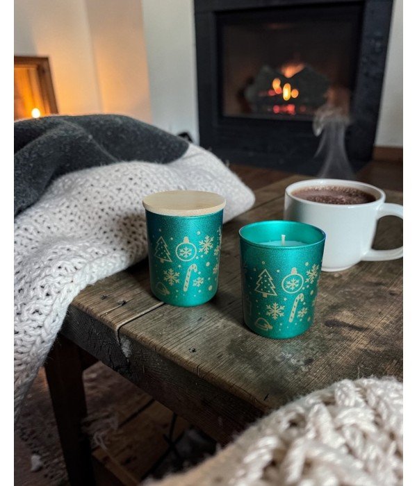 Bambu Kapaklı Kokulu Yeşil Bardak Mum