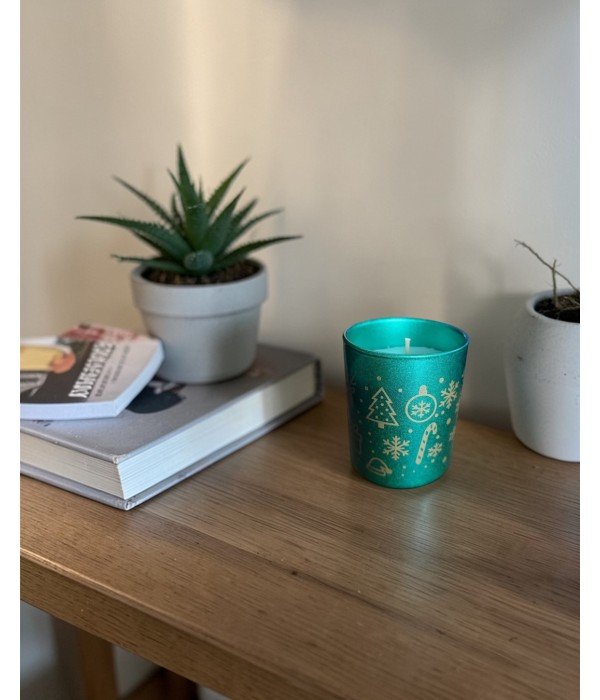 Bambu Kapaklı Kokulu Yeşil Bardak Mum