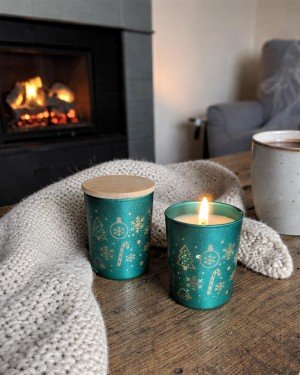 Bambu Kapaklı Kokulu Yeşil Bardak Mum