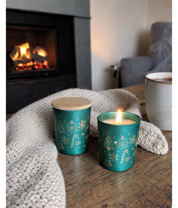 Bambu Kapaklı Kokulu Yeşil Bardak Mum