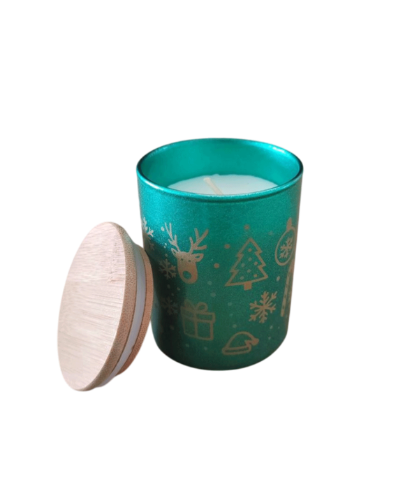 Bambu Kapaklı Kokulu Yeşil Bardak Mum