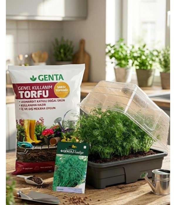 Evde Bitki Yetiştirme –  Dereotu Hobi Seti (Tohum + Torf + Fanus)