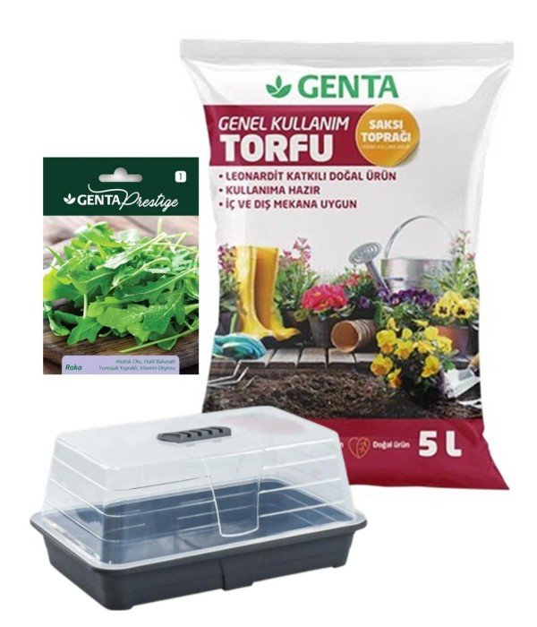 Evde Bitki Yetiştirme –  Roka Hobi Seti (Tohum + Torf + Fanus)