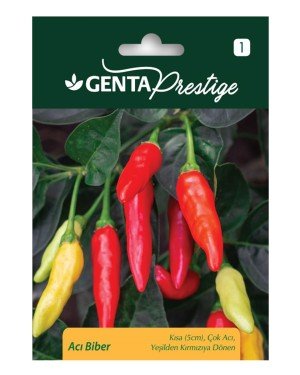 Genta - Kısa ve Yeşilden Kırmızıya Dönen Acı Biber Tohumu 1gr