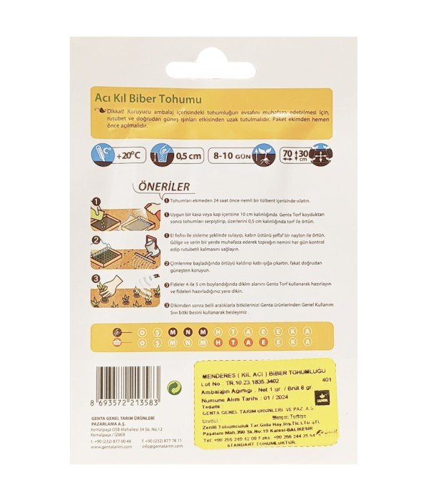 Genta - İnce Yapılı ve Lezzetli Acı Kıl Biber Tohumu