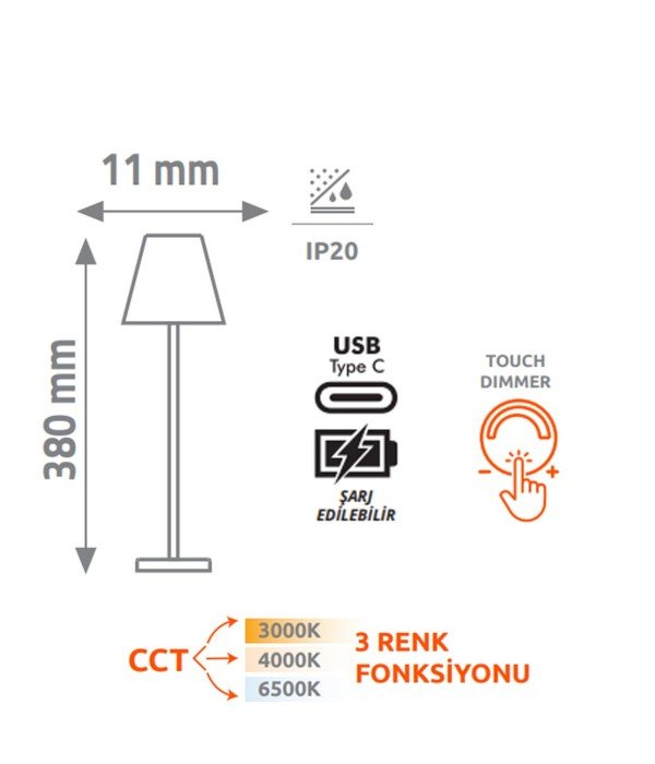 Kendal KML114 3 Renkli Dokunmatik Kahverengi Masa Lambası