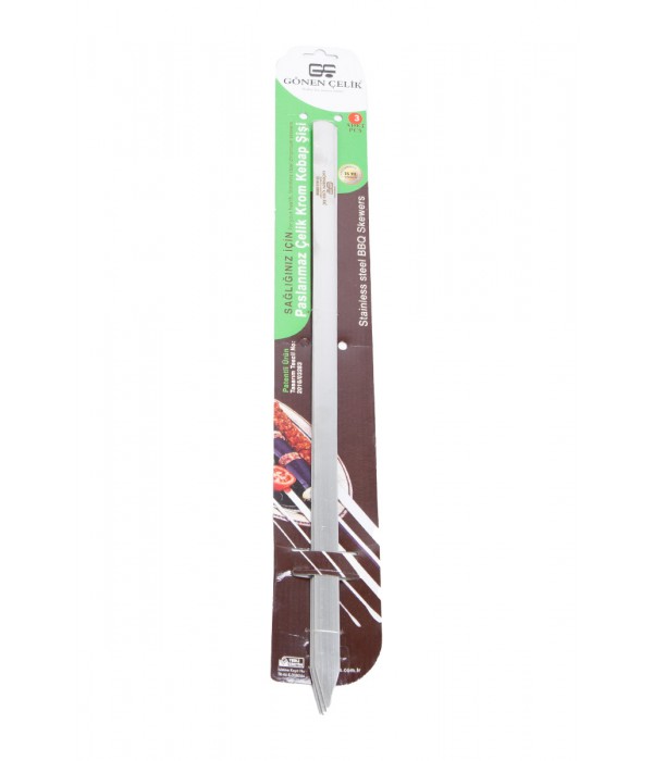 Gönen Çelik - 3'lü Paket 10 mm x 50 cm Yassı Paslanmaz Çelik Mangal Şişi