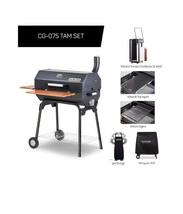 Guruss CG-075 Kömürlü Barbekü Mangal Tam Set Siyah