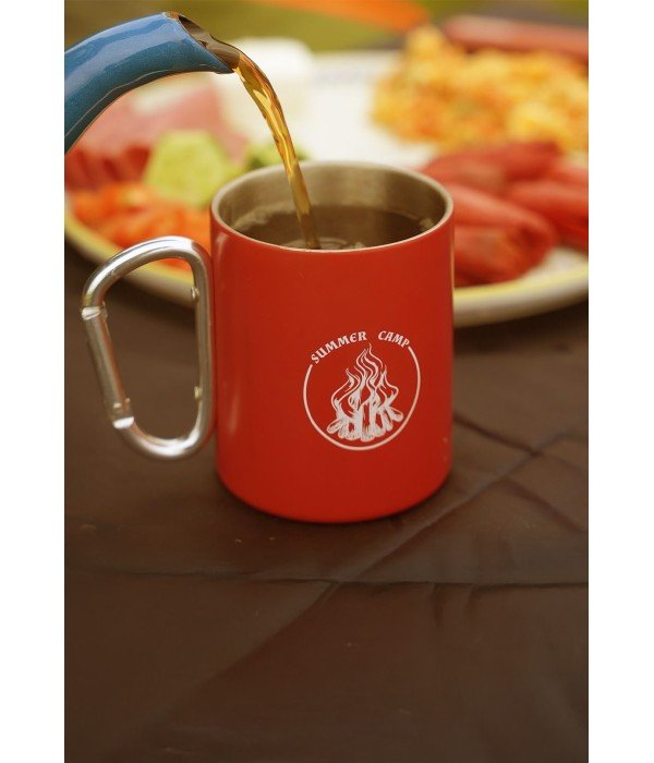 Orcamp - Karabinali Paslanmaz Çelik Kupa Kırmızı OUT-1850-Kırmızı