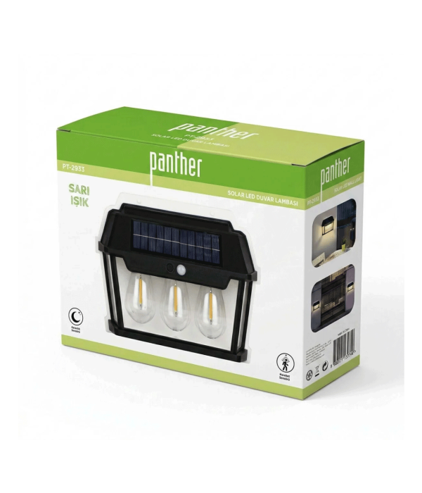 Panther PT-2933 Sensörlü Solar Led Bahçe Duvar Lambası