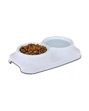 Plastart Beyaz 0,4 lt İkili Plastik Kedi Köpek Mama Su Kabı PT-260