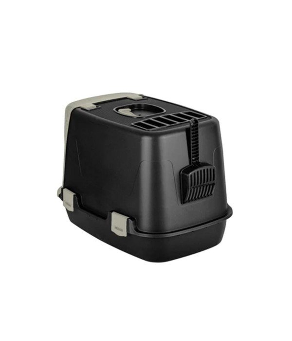 Plastart Gümüş Siyah Kapalı Plastik Kedi Tuvaleti PT-305