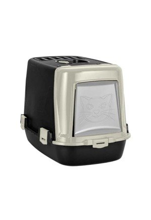 Plastart Gümüş Siyah Kapalı Plastik Kedi Tuvaleti PT-305
