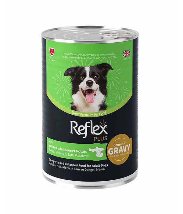 Reflex Plus Yetişkin Köpekler İçin 400gr Beyaz Balık Tatlı Patatesli Konserve Yaş Mama Reflex Plus Yetişkin Köpekler İçin 400gr Beyaz Balık Tatlı Patatesli Konserve Yaş Mama