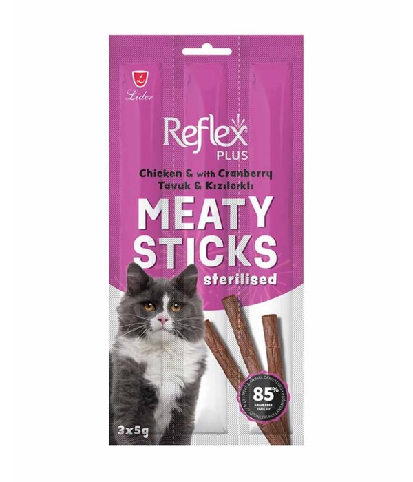 Reflex 5gr 3lü Kısırlaştırılmış Yetişkin Kediler İçin Tavuklu ve Kızılcıklı Etli Çubuk Reflex 5gr 3lü Kısırlaştırılmış Yetişkin Kediler İçin Tavuklu ve Kızılcıklı Etli Çubuk