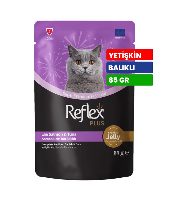 Reflex Plus 85 gr Yetişkin Kediler İçin Somon ve Ton Balıklı Soslu Yaş Mama - RFK - 79 Reflex Plus 85 gr Yetişkin Kediler İçin Somon ve Ton Balıklı Soslu Yaş Mama - RFK - 79
