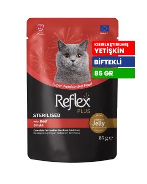 Reflex Plus 85 gr Kısırlaştırılmış Yetişkin Kediler İçin Biftekli Yaş Mama - RFK - 85