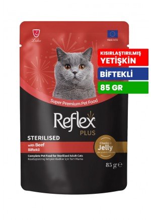 Reflex Plus 85 gr Kısırlaştırılmış Yetişkin Kediler İçin Biftekli Yaş Mama - RFK - 85